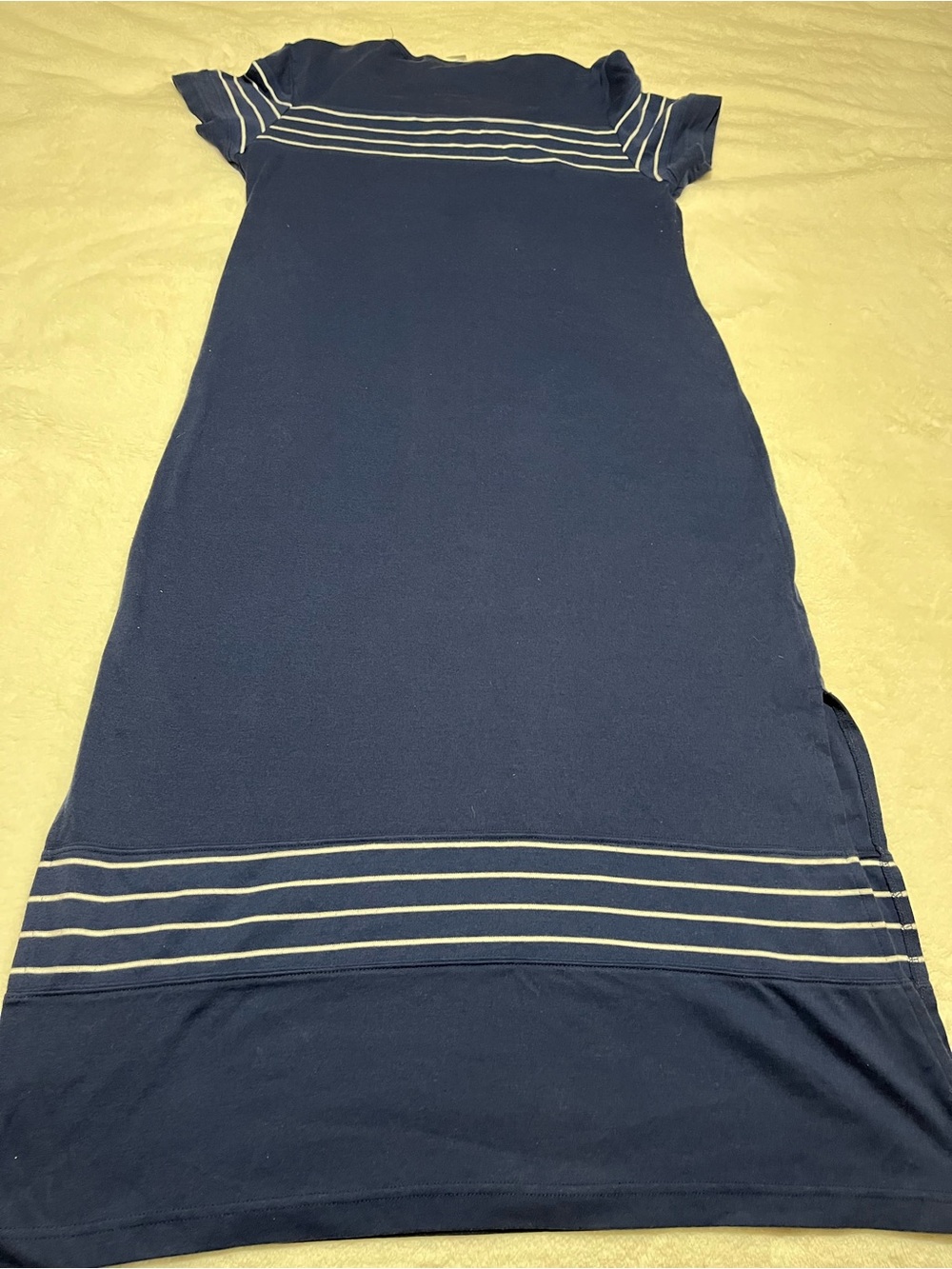 Beige by eci Navy Short Sleeve Maxi Dress with White Stripes